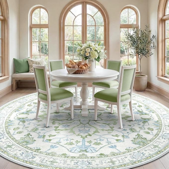 RELEANY Area Rugs Round 8ft Washable Non-Slip, Floral Vintage Distress - Image 2