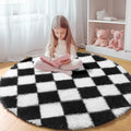 KICMOR Round Rugs 7ft Black and White Circle Area Rug, Fluffy Soft Large Fuzzy by KICMOR