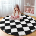 KICMOR Round Rug 4ft for Bedroom, Indoor Checkered Circular Rug for Kids Room by KICMOR