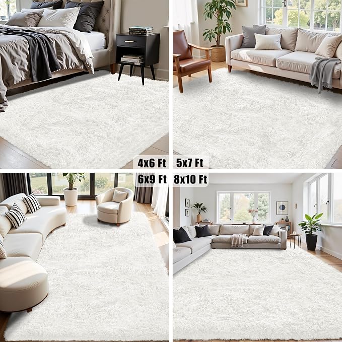 6x9 Area Rug for Living Room:Ultra Soft Fluffy Shag White Rugs, Large Fuzzy - Image 6