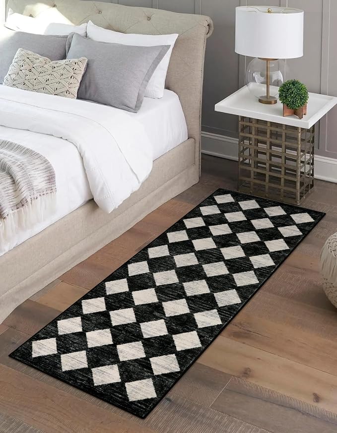 Checkered Kitchen Runner Rug 2x6 Black, Non Slip Washable Hallway Bathroom - Image 8