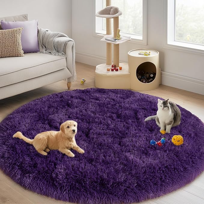 Round Purple Rug for Bedroom, 4 ft Circle Area Rugs for Living Room, Soft - Image 4