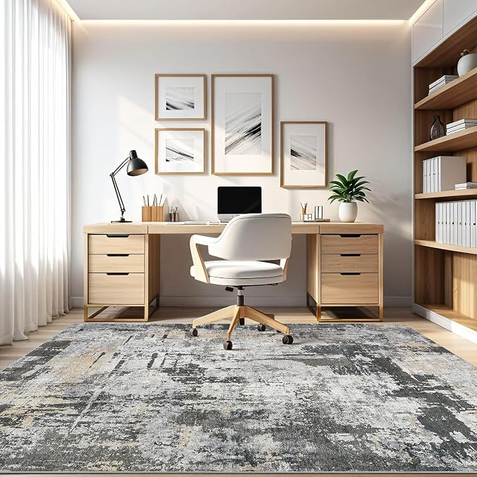 7x9 Area Rug Living Room: Washable Large Abstract Modern Soft Rug Stain - Image 8