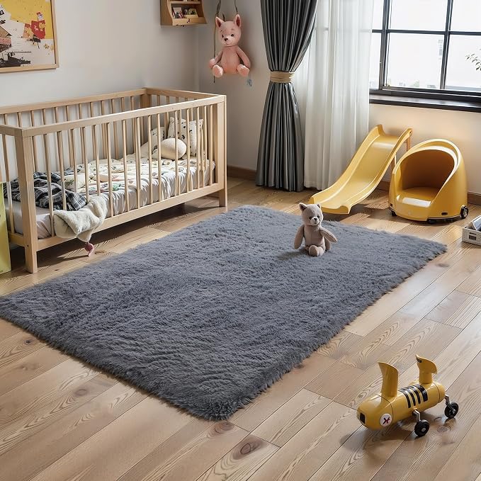 KICHOWUA 5x8 Grey Fluffy Fuzzy Area Rug - Image 8