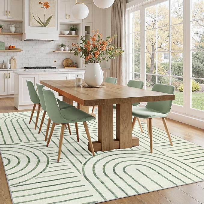 DCX Abstract Machine Washable 5x7 Rug, Sage Green Modern Accent Rug - Image 4