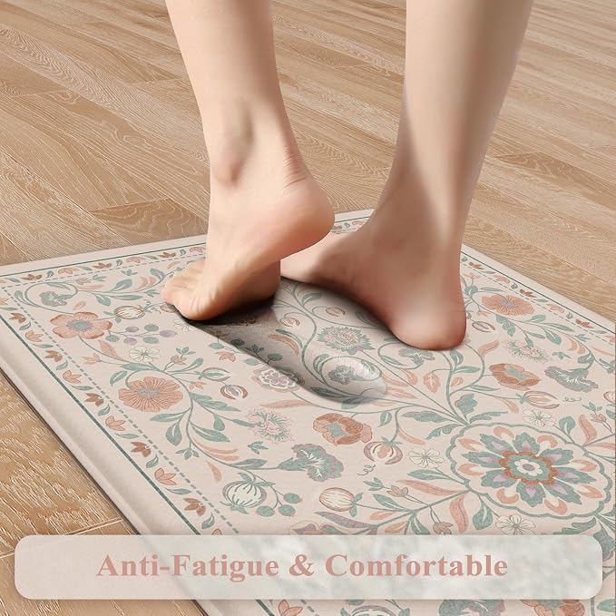 KIMODE Comfort Kitchen Mats Cushioned Anti Fatigue, Boho Floral Kitchen Rugs - Image 3