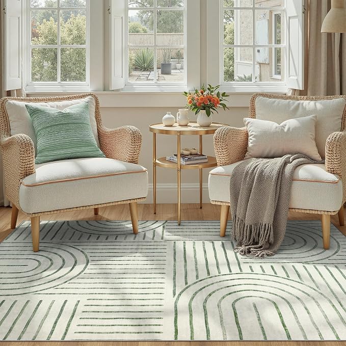 DCX Abstract Machine Washable 4x6 Rug, Sage Green Modern Accent Rug by DCXWashableRug