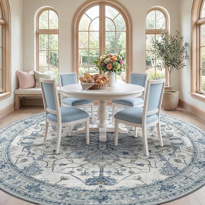 RELEANY Area Rugs Round 10ft Washable Non-Slip, Floral Vintage Distress - Image 3