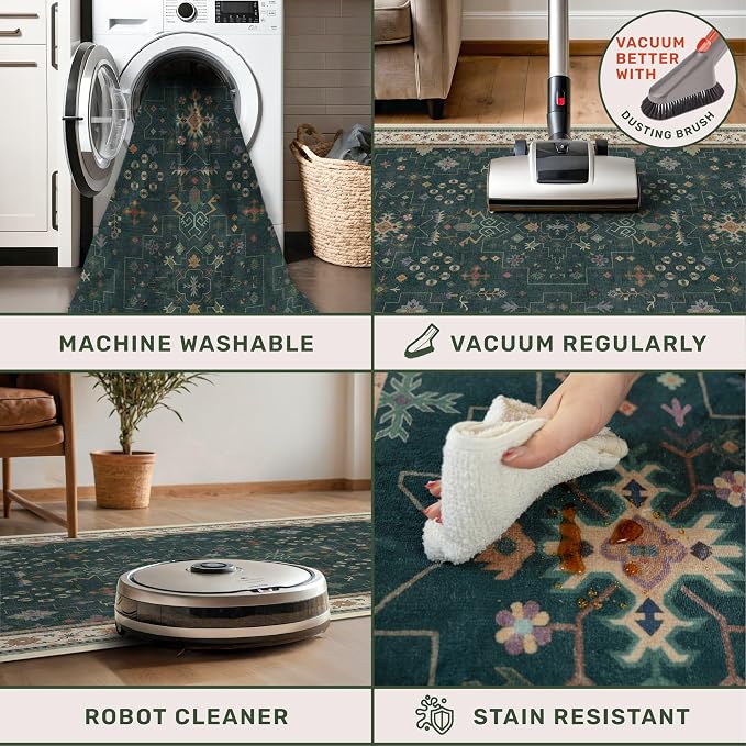 Hazo Haus Washable 3x20 Dark Green Hallway Runner Rug - Image 3