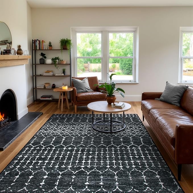 Lahome Moroccan Black 9x12 Rug for Living Room, Washable Non-Slip Ultra-Thin - Image 6