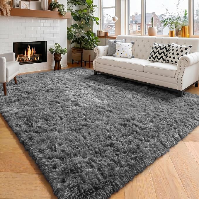 Amdrebio Grey Modern Large Living Room Rugs 6x9, Fluffy Area Rug by Amdrebio