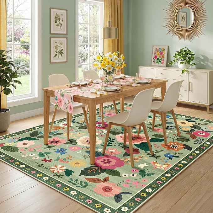 RELEANY Floral 6x9 Area Rugs Washable Print Boho Cute Carpet Non Slip Flower - Image 8