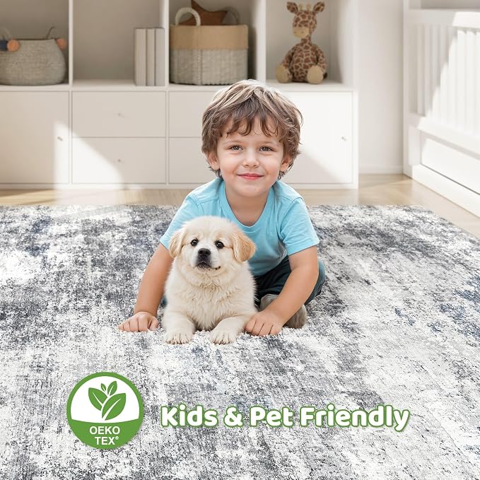 6x9 Area Rug Living Room: Washable Large Abstract Neutral Modern Soft Rugs - Image 7