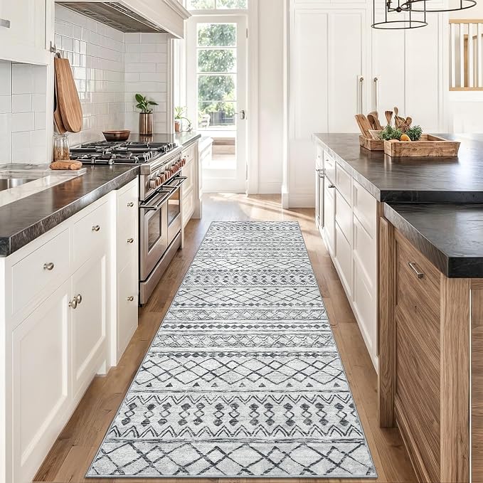 KUTA Boho Runners for Hallways 3x8 Grey Moroccan Washable Runner Rug Non-Slip - Image 2