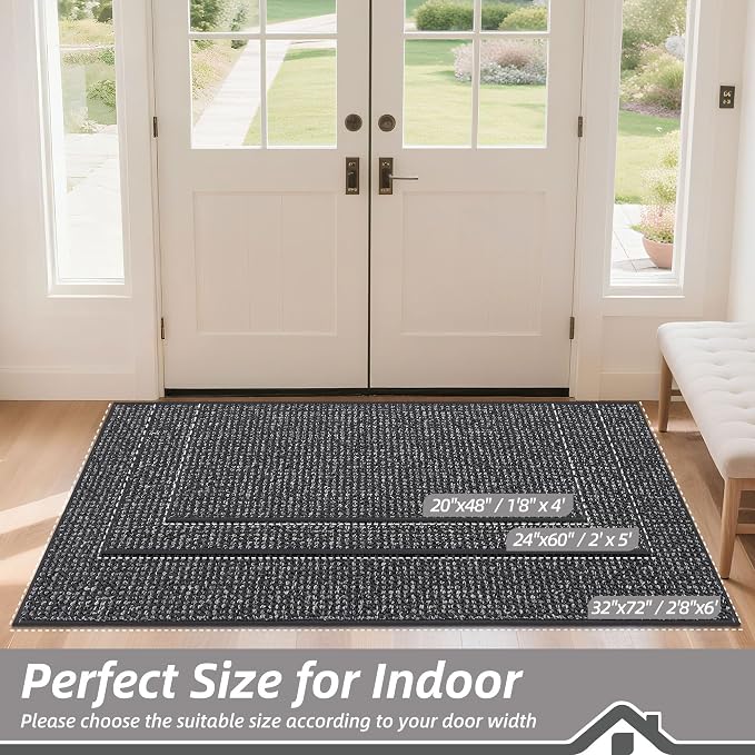 BEQHAUSE Dirt Trapper Door Mat 24" x 60", Non-Slip Washable Doormats Entrance - Image 2
