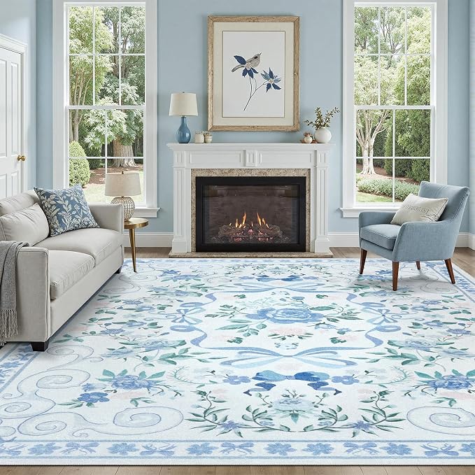 DCX Washable 8x10 Bow Rug, Cute Soft Low Pile Indoor Décor Carpet, Kid & Pet - Image 2