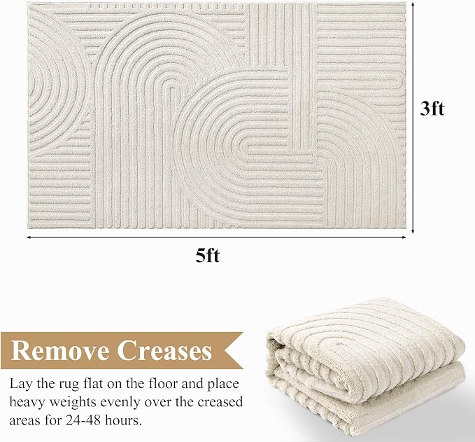 Pauwer 3x5 Washable Area Rugs for Living Room Modern Beige Solid Color Soft - Image 2