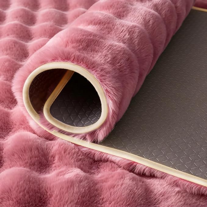 Dusty Rose Rabbit Plush Rug 4'x6', Fluffy Shaggy Area Rug - Image 7