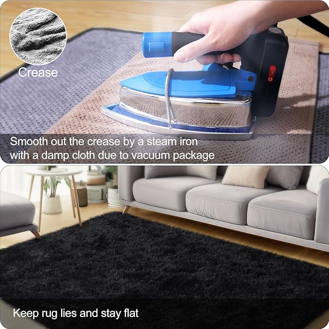qulint Black Rug for Living Room, 9x12 Shag Rug for Bedroom Soft Shaggy Large - Image 5