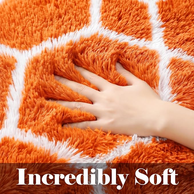 ONASAR Rugs for Living Room Bedroom, 5x8 Fluffy Orange and White Area Rug - Image 2