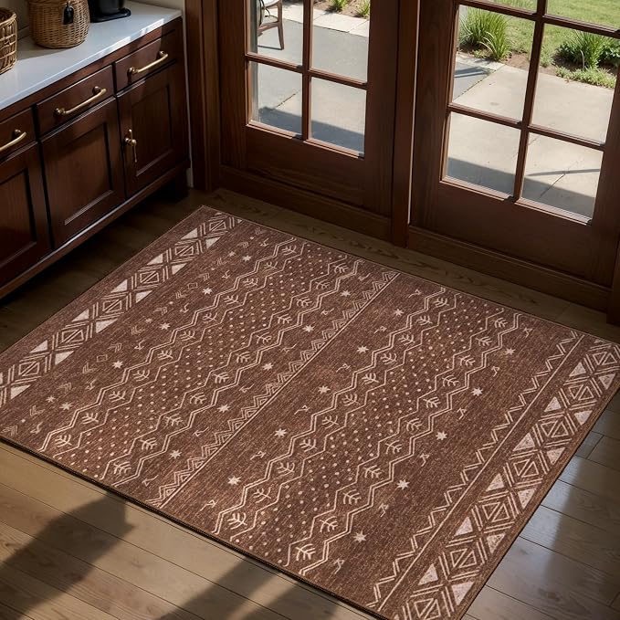 SERISSA 2x3 Rugs for Entryway, Washable Non-Slip Coffee Brown Small Area Rug by SERISSAHomeDecorCollection