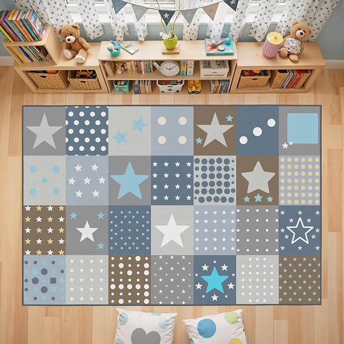 Preschool Classroom Rug 5x7, Star Print Low Pile Kids Area Rug by Unknown
