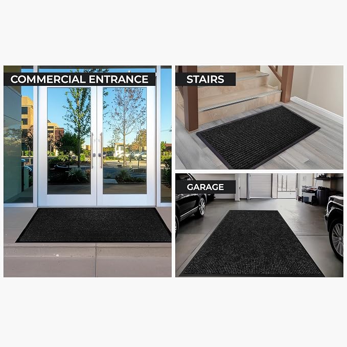 Large Door Mat 3' x 5' Black, Heavy Duty Commercial Floor Mat, Industrial Floor - Image 2