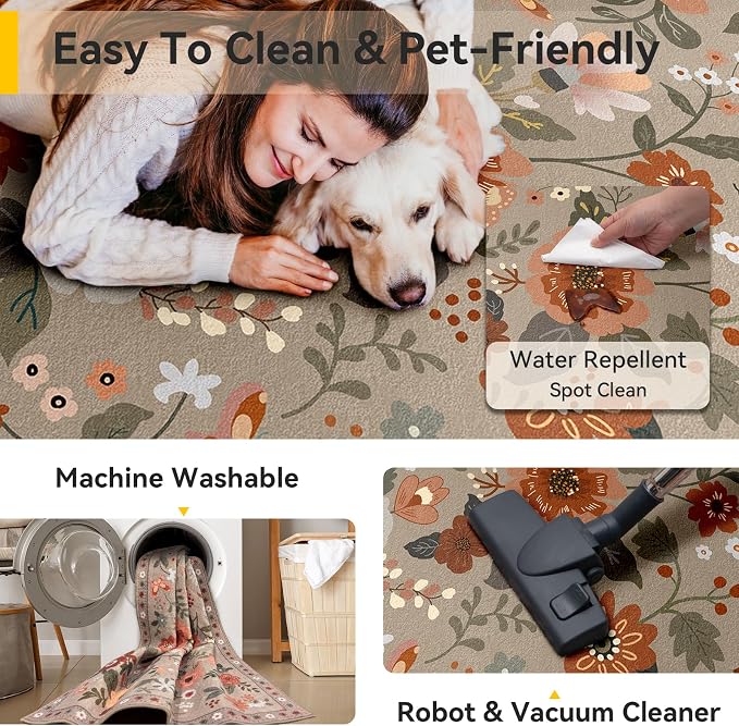 RELEANY Floral 2x3 Area Rugs Washable Print Boho Cute Carpet Non Slip Flower - Image 7