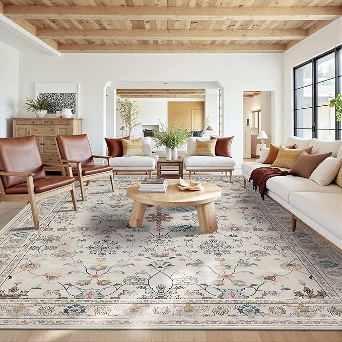 Rugxara 10x14 Rugs for Living Room & Bedroom, Floral Washable Rug, Boho Area Rug by Rugxara