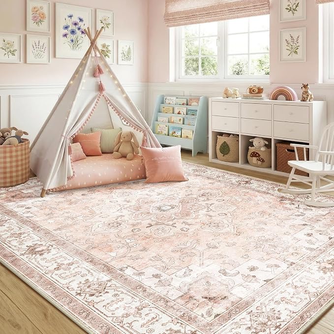 CAPALOCA Machine Washable Rugs Nursery Rug 4x6 Cute Girl Non Slip Low Pile - Image 2