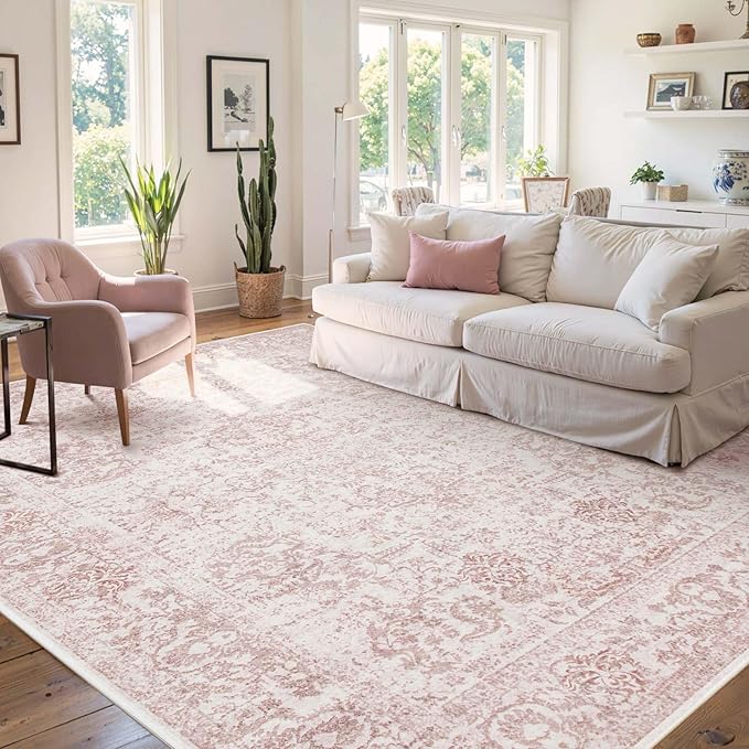 Rugxara 6x9 Washable Area Rug for Living Room & Bedroom, Large Light Pink Rugs by Rugxara