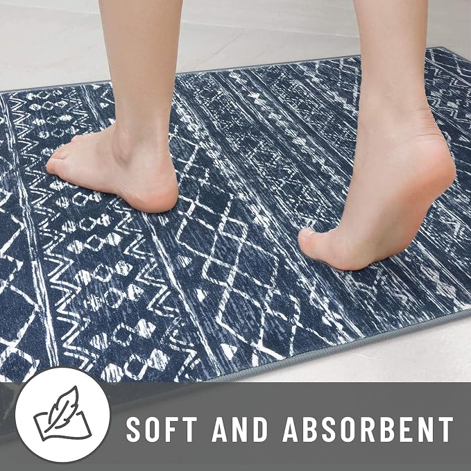 KUTA Boho Runner Rug for Hallway 2.6x16 Moroccan Washable Navy Blue Rugs - Image 7