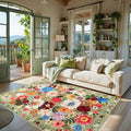 Area Rug 4x6 Green, Washable Boho Rugs Non Slip Low Pile Floral Small Carpet by WelcometoBabovid
