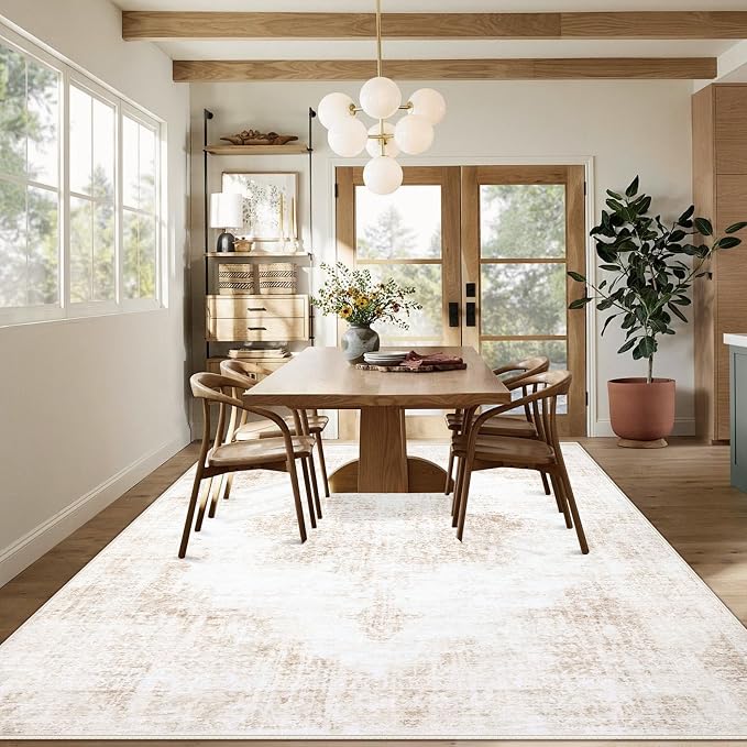 Area Rug 9x12 Vintage Rugs: Large Washable Living Room Rug Retro Medallion - Image 4