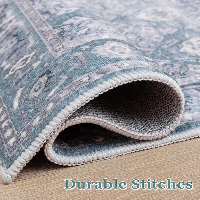 SERISSA Boho 8x10 Area Rugs Blue Grey, Washable Vintage Floral Large Living - Image 8