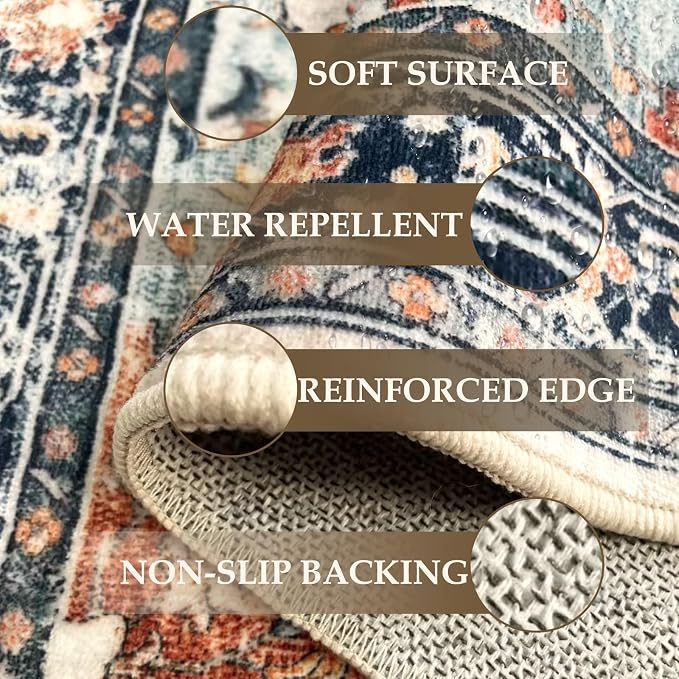RELEANY Area Rugs Runner 2'x8' Washable Non-Slip, Floral Vintage Distress - Image 3