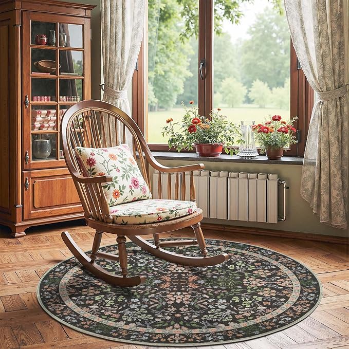 jinchan Zenith Round Rug 4ft Area Rugs Soft 4'Round Floral Aesthetic Rug - Image 3