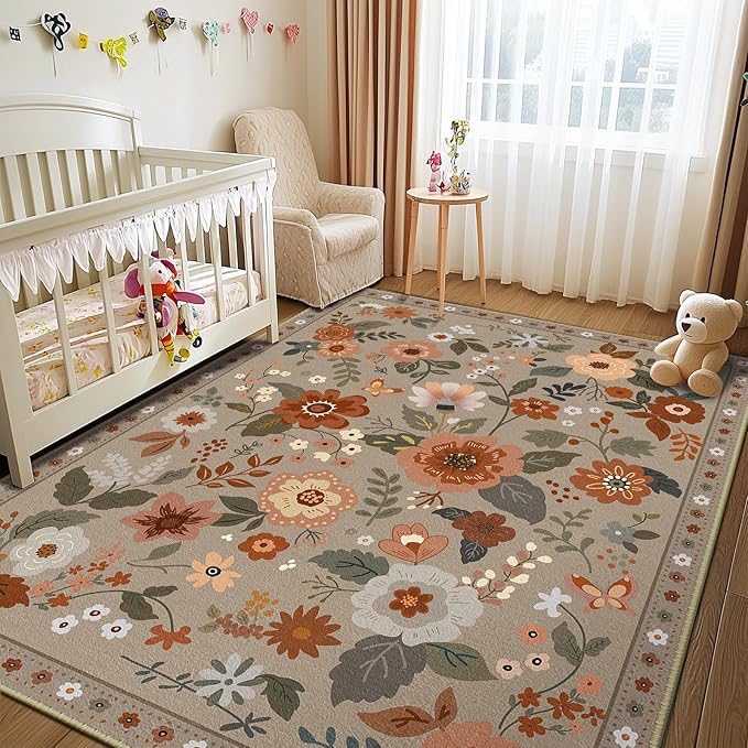 RELEANY Floral 5x7 Area Rugs Washable Print Boho Cute Carpet Non Slip Flower - Image 3