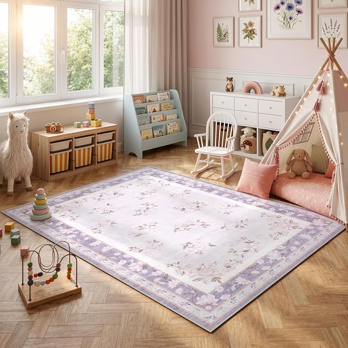 LIVEBOX Machine Washable Area Rugs 5x7 Lavender Rug Girls Bedroom, Soft - Image 2