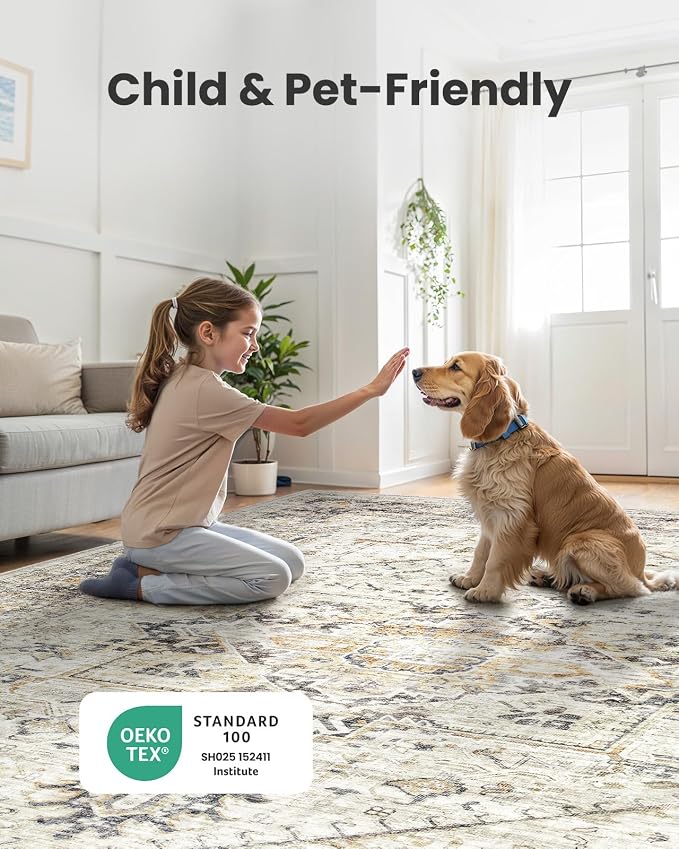 AMADA HOMEFURNISHING Washable Area Rug, Low-Profile Large Area Rug - Image 3