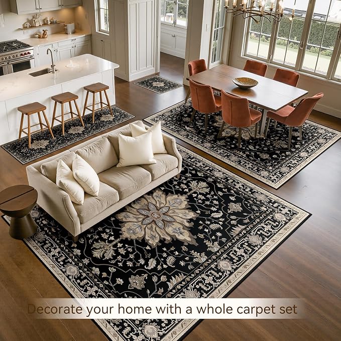 RELEANY Area Rugs 6'x9' Washable Non-Slip, Floral Vintage Distress Medallion - Image 2