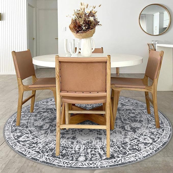 KILOCOCO Area Rug 5ft Round Living Room Rug Washable Printed Vintage Floral - Image 8
