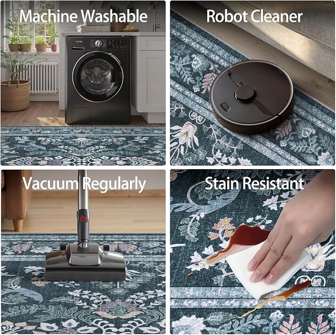 DCX Navy Blue 9x12 Area Rug, Machine Washable Non Slip Stain Resistant Soft - Image 7