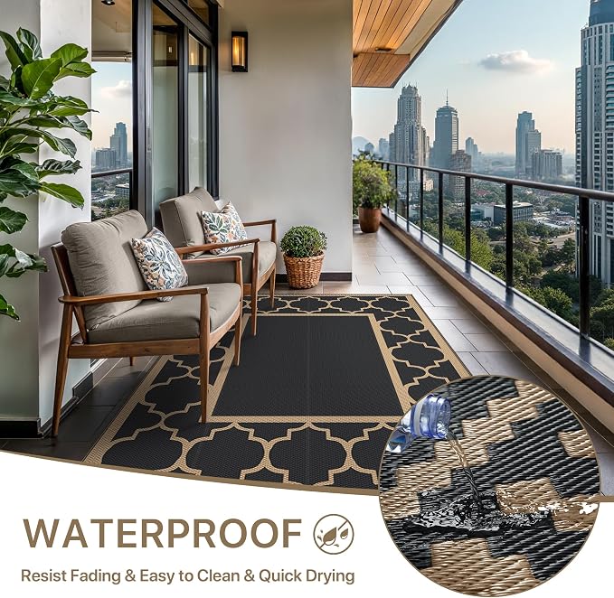 GENIMO Outdoor Rug 8' x 10' Patio Waterproof, Foldable Reversible Plastic Straw - Image 6