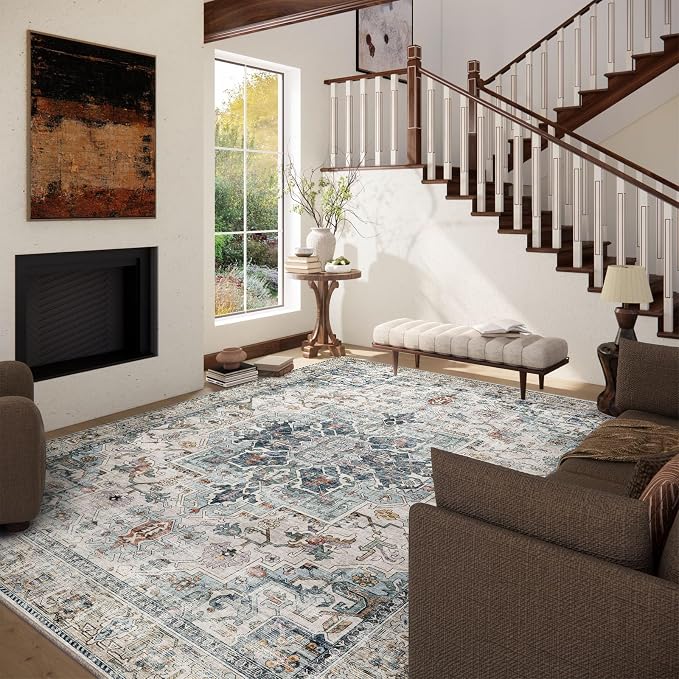8x10 Area Rugs for Living Room: Washable Bedroom Rug Boho Vintage Rugs Stain - Image 2