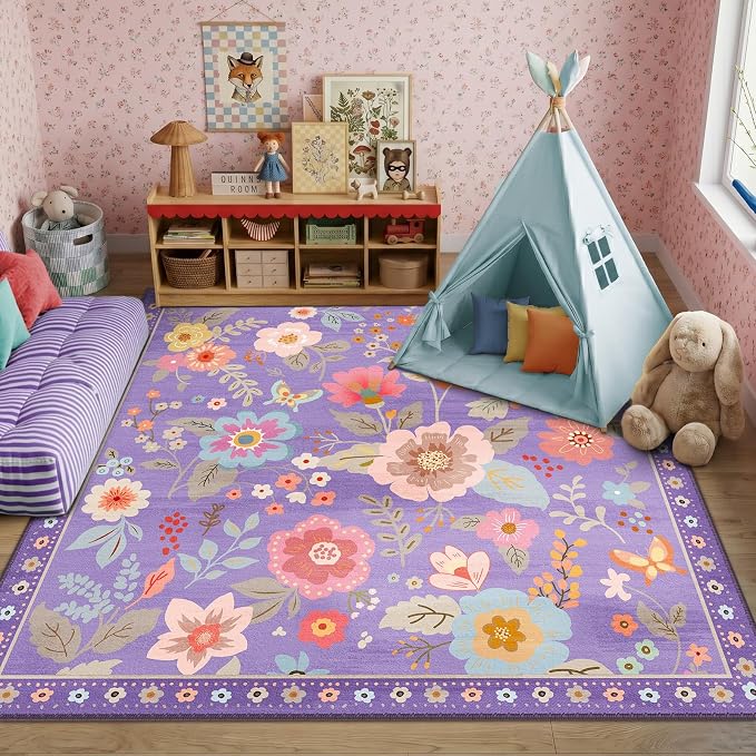 RELEANY Floral Square 6ft Area Rugs Washable Print Boho Cute Carpet Non Slip - Image 6
