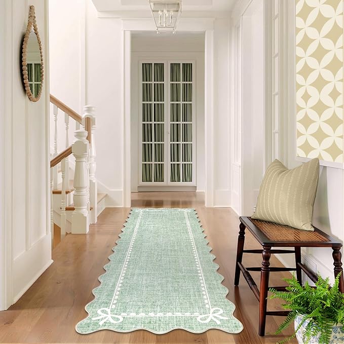 GarveeHome Scalloped Bow Rug for Living Room, Sage Green Rug for Dorm, Washable - Image 8