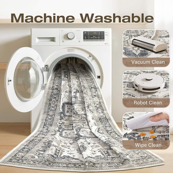 10x14 Area Rugs for Living Room, Washable Non Slip Vintage Distressed Stain - Image 7