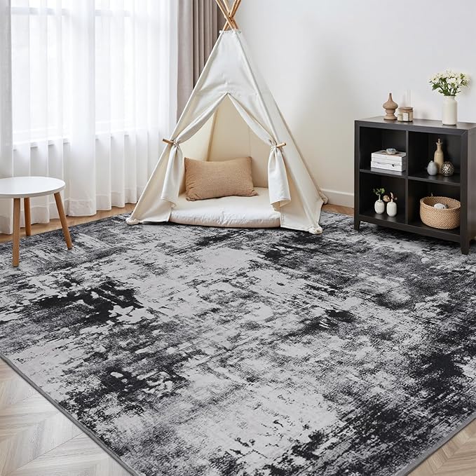 Rugflix 10x14 Area Rugs for Living Room, Big Washable Dark Carpet Non-Slip for - Image 8