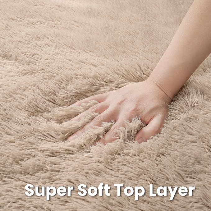Beige Round Fluffy Rug 6ft, Soft Bedroom Circle Rugs Mats - Image 7